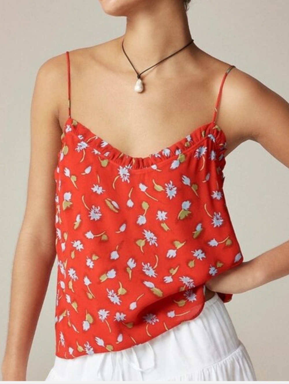 J Crew Ruffle-trim camisole in brushed daisy-print chiffon CK044 Size M
